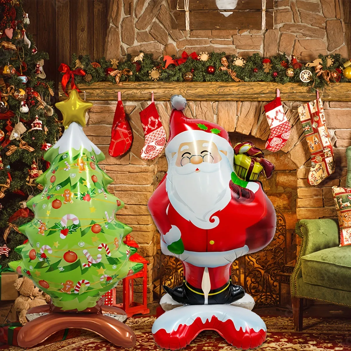 3pcs Christmas Decoration Balloons Set - Santa, Snowman & Tree Designs in Red, White, Green & Silvery - Perfect for Holiday Parties, Indoor & Outdoor Festive Decor