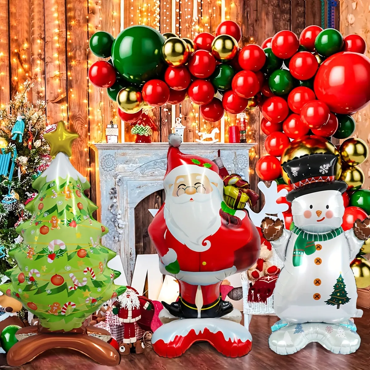 3pcs Christmas Decoration Balloons Set - Santa, Snowman & Tree Designs in Red, White, Green & Silvery - Perfect for Holiday Parties, Indoor & Outdoor Festive Decor
