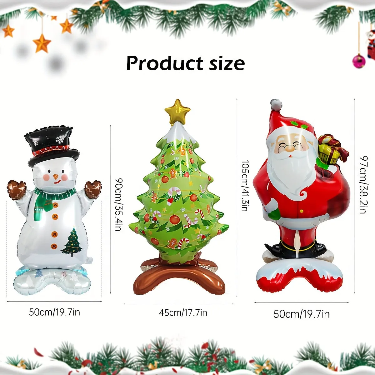 3pcs Christmas Decoration Balloons Set - Santa, Snowman & Tree Designs in Red, White, Green & Silvery - Perfect for Holiday Parties, Indoor & Outdoor Festive Decor