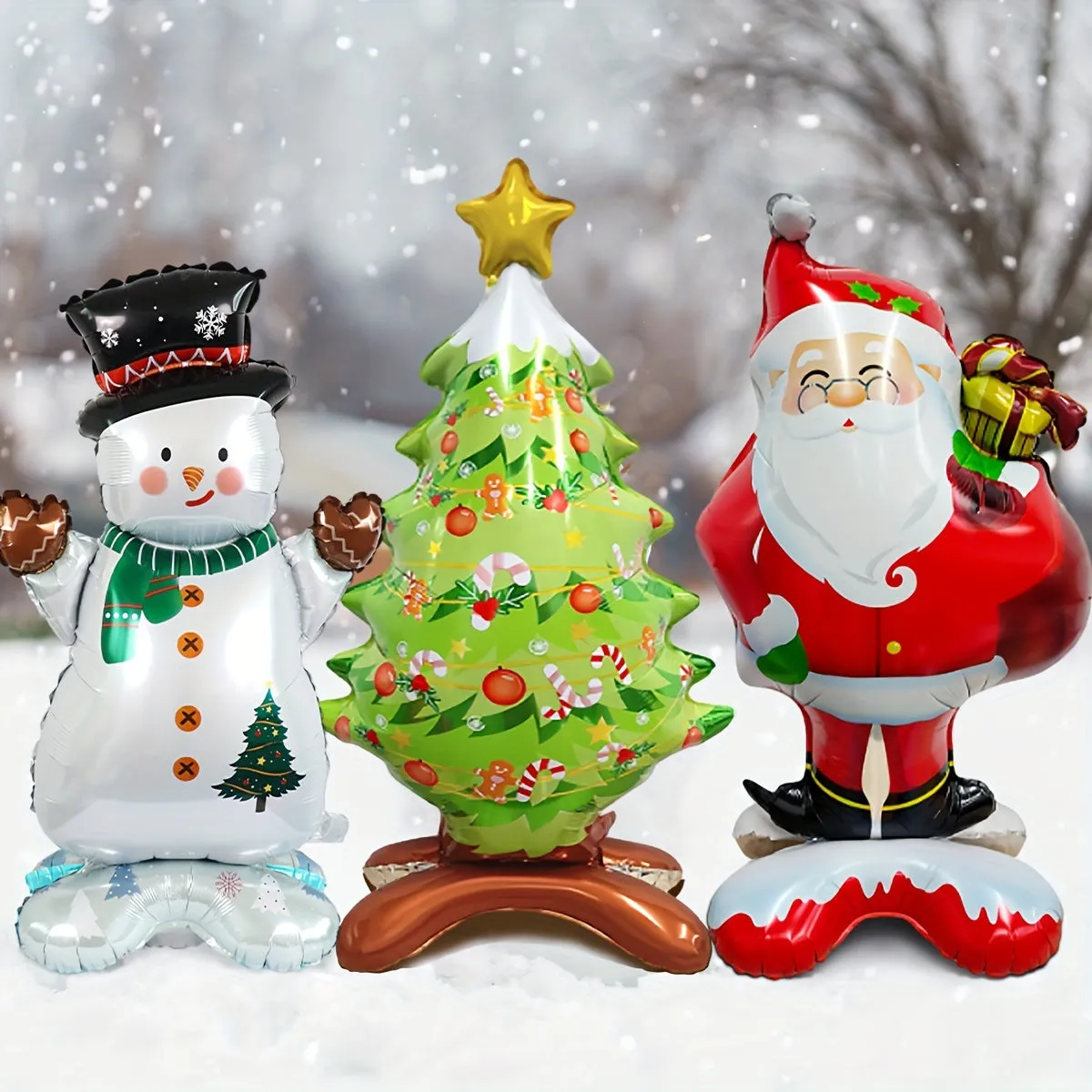3pcs Christmas Decoration Balloons Set - Santa, Snowman & Tree Designs in Red, White, Green & Silvery - Perfect for Holiday Parties, Indoor & Outdoor Festive Decor