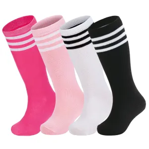 4 Pairs Toddler Soccer Socks Kids Soccer Socks Youth Football Soccer Socks Toddler Kids Knee High Socks Youth Softball Baseball Tube Socks Girls Boys 4 Pairs F L