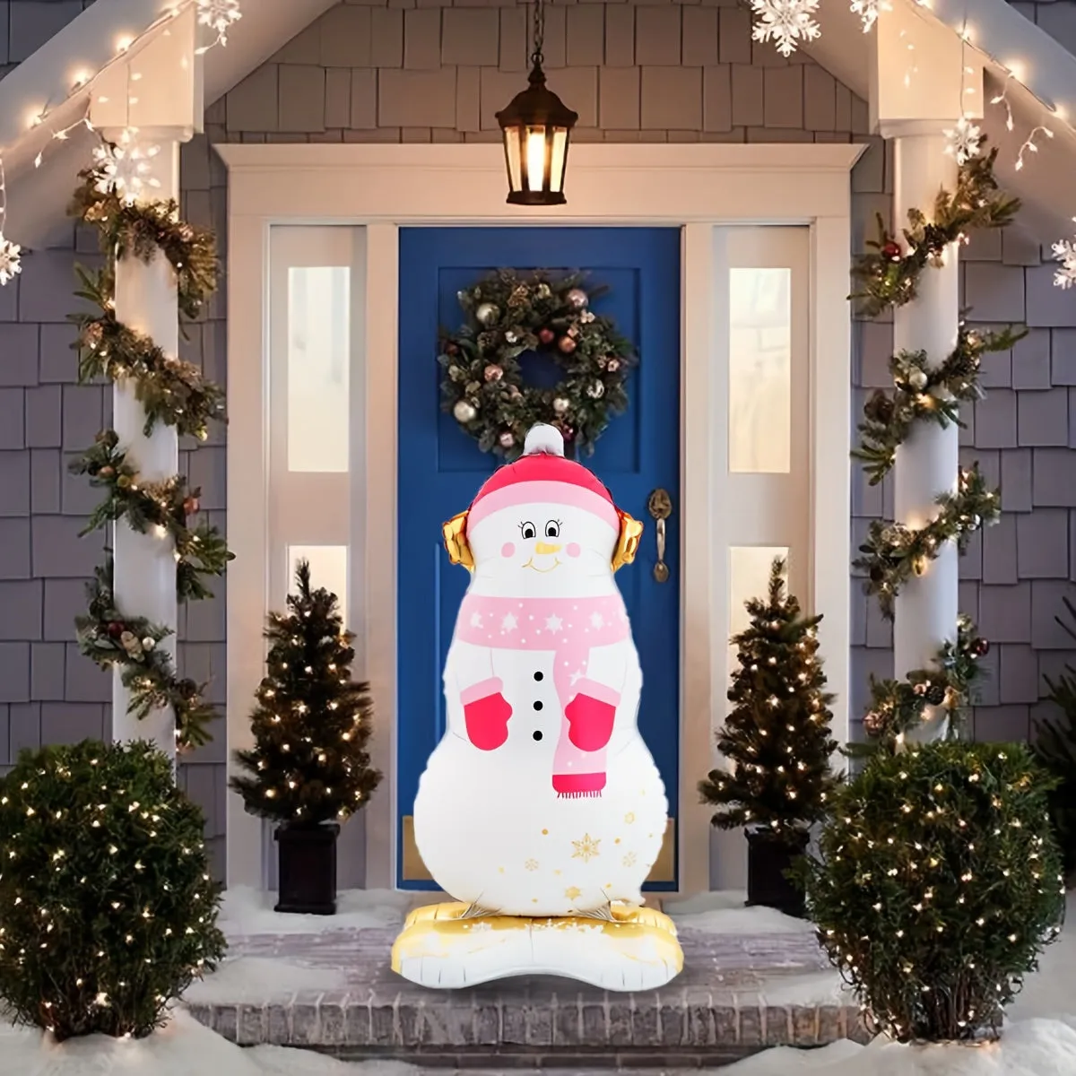47-Inch Pink Scarf Snowman Balloon - Perfect for Christmas & New Year's Decor, Ideal for Parties, Birthdays, and Outdoor Celebrations