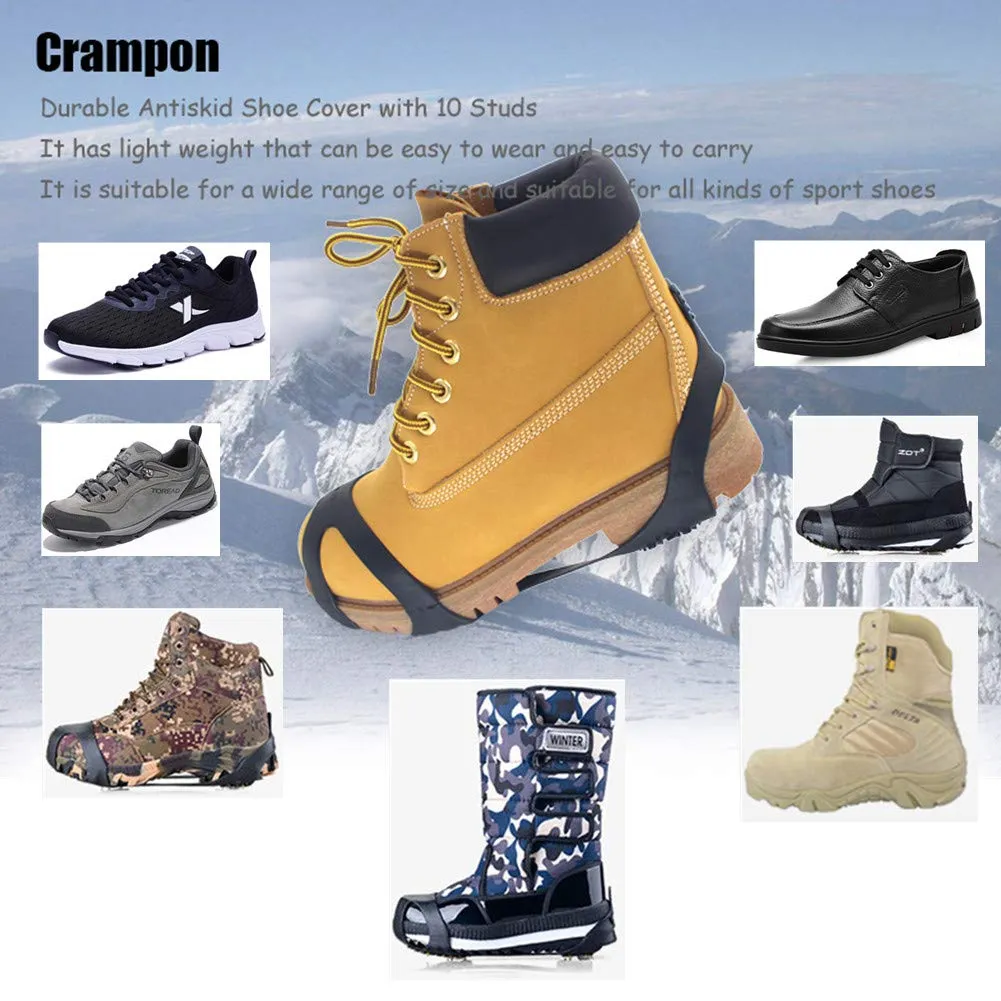 Aerexier Ice Cleats Snow Grips - Anti-Slip Crampons Traction Cleats Ice & Snow Grippers 10 Steel Studs for Women Men Kids’ Shoes and Boots (Extra 10 Studs) Small [Women(5-7)/Men(3-5)]