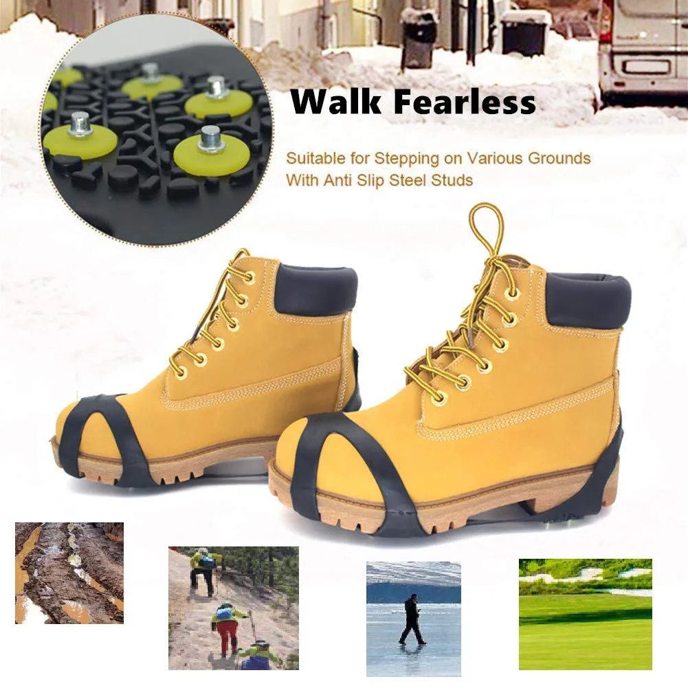 Aerexier Ice Cleats Snow Grips - Anti-Slip Crampons Traction Cleats Ice & Snow Grippers 10 Steel Studs for Women Men Kids’ Shoes and Boots (Extra 10 Studs) Small [Women(5-7)/Men(3-5)]