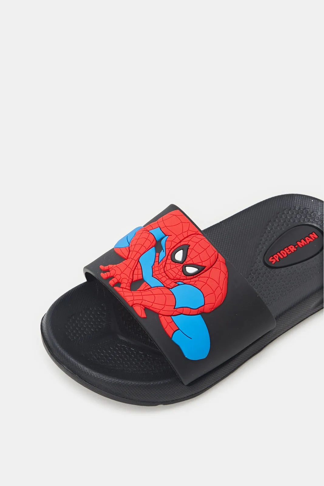 Boys Black Spiderman Embossed Slide