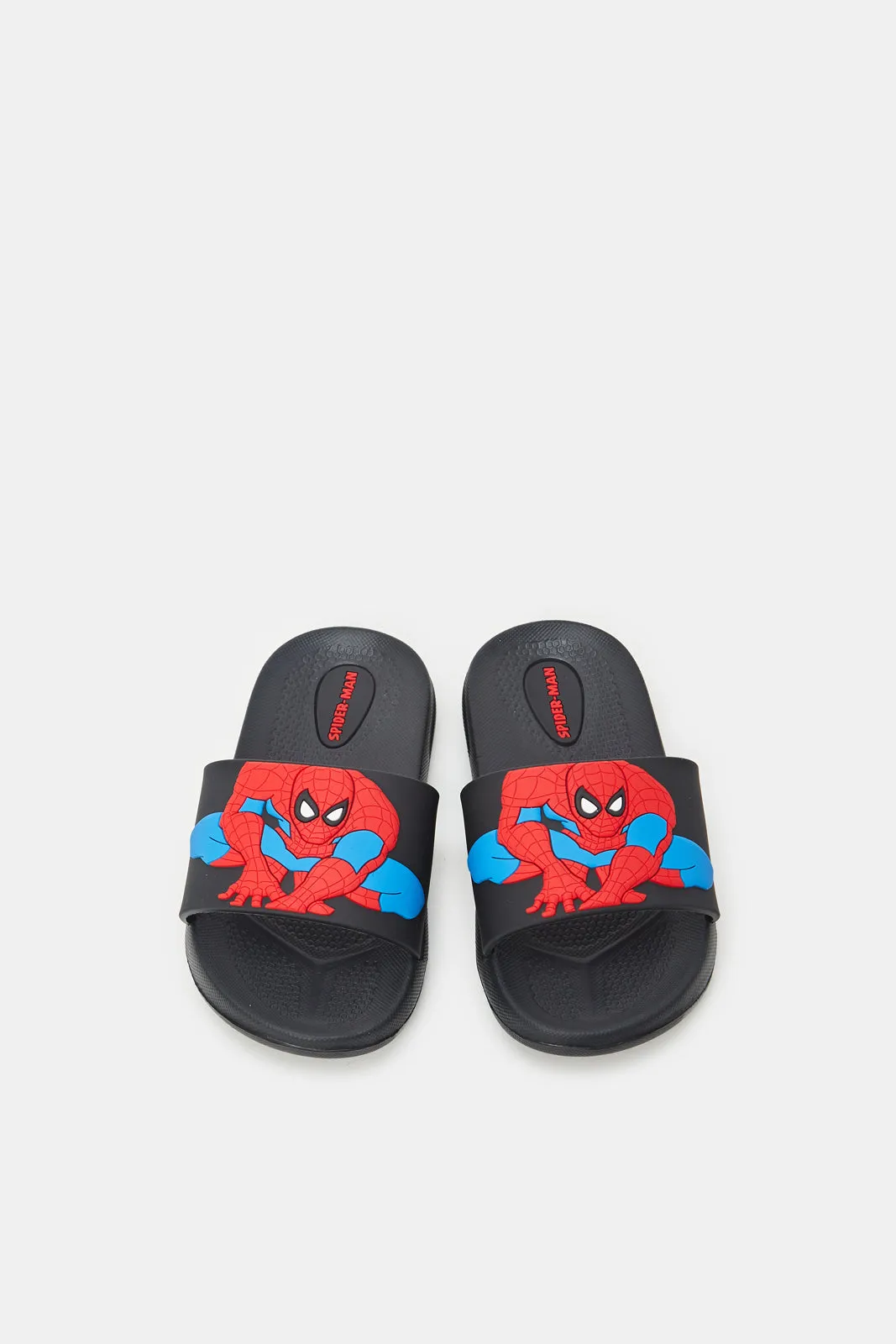 Boys Black Spiderman Embossed Slide