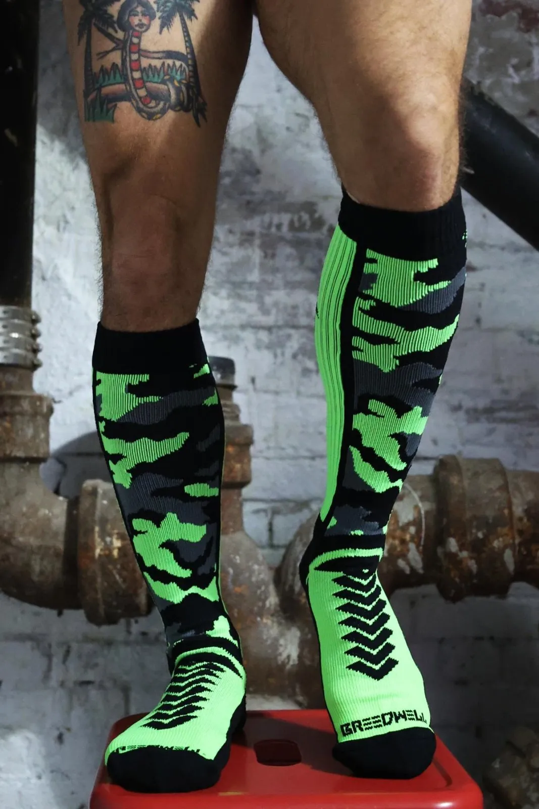 Breedwell Neo Camo Socks, Neon Green