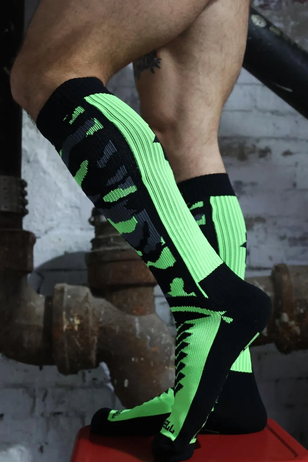 Breedwell Neo Camo Socks, Neon Green