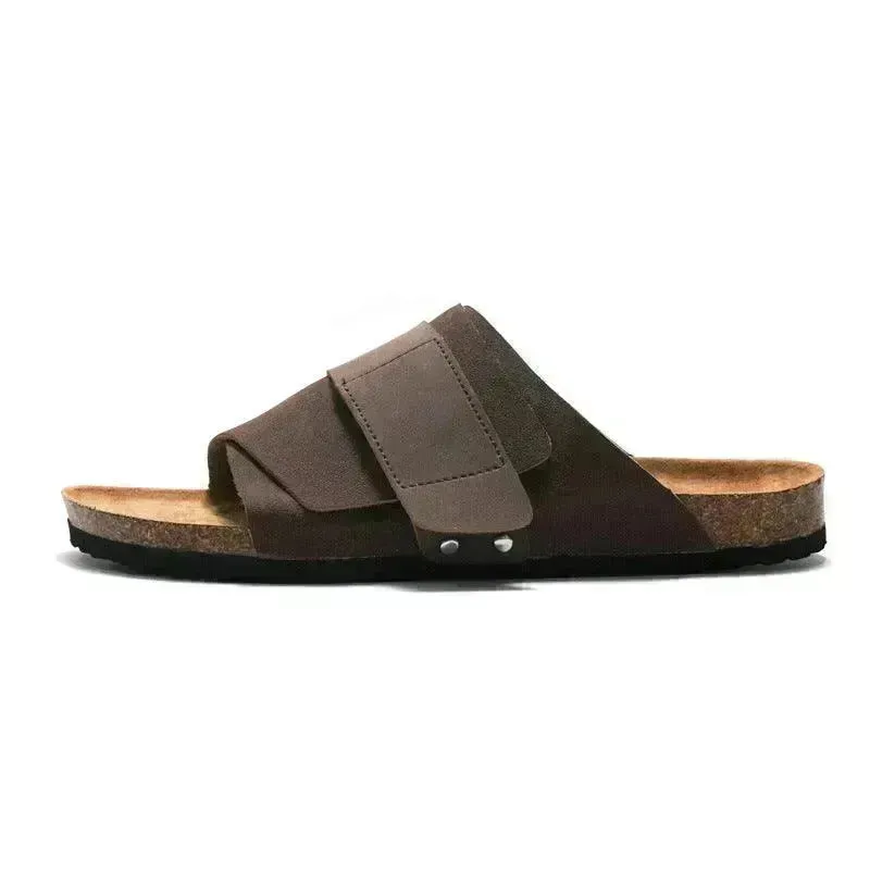 Couple Beach Wear Leather Surface Cork Sandals