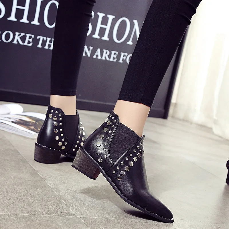 Gorgeous PU Leather Pointed Toe Low Heels Slip On Ladies Casual Shoes