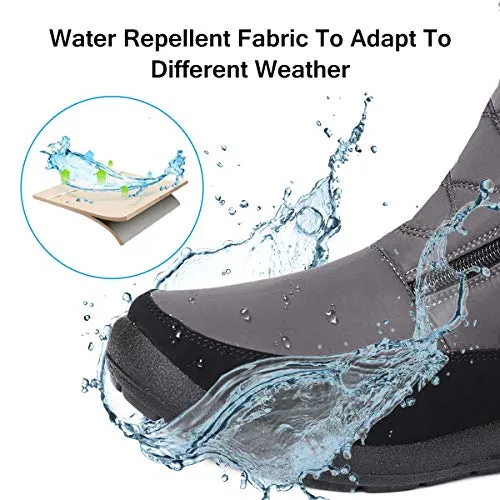 gracosy Snow Boots for Women, Warm Ankle Boots Waterproof Outdoor Slip On Fur Lined Winter Short Booties Anti-Slip Comfort Zipper Shoes Grey 8 Women