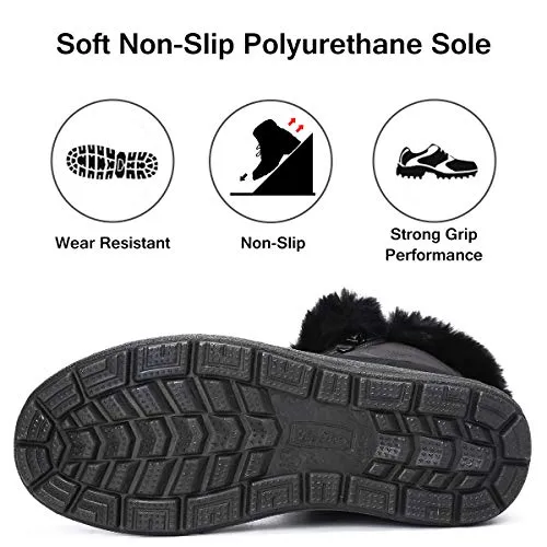 gracosy Snow Boots for Women, Warm Ankle Boots Waterproof Outdoor Slip On Fur Lined Winter Short Booties Anti-Slip Comfort Zipper Shoes Grey 8 Women