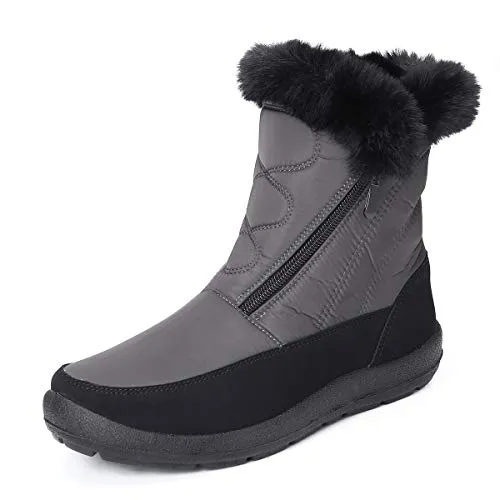 gracosy Snow Boots for Women, Warm Ankle Boots Waterproof Outdoor Slip On Fur Lined Winter Short Booties Anti-Slip Comfort Zipper Shoes Grey 8 Women