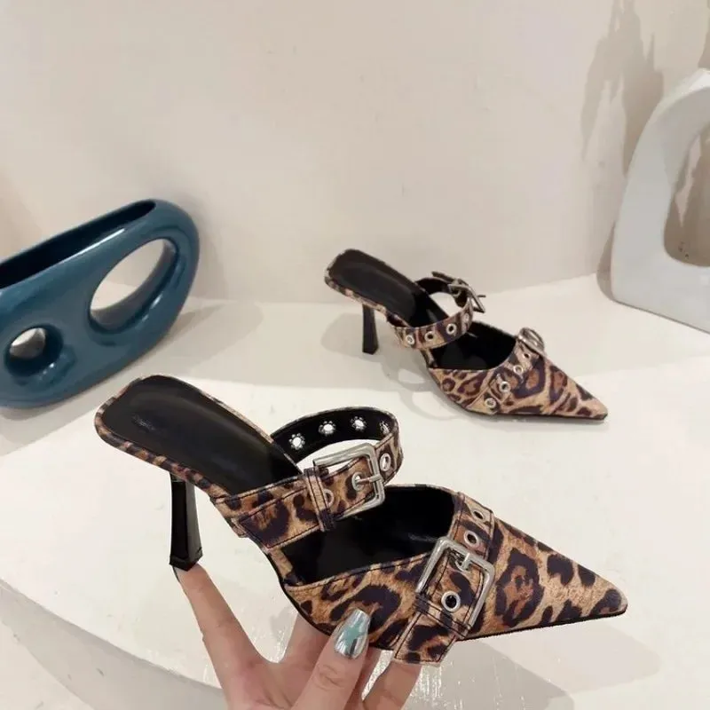 Hnzxzm 2024 Design Sexy Fashion Leopard Print High Heeled Shoes Summer Beach Party Women's Sandals Slippers 35-42 Large Size
