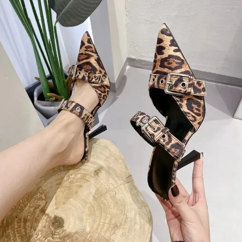Hnzxzm 2024 Design Sexy Fashion Leopard Print High Heeled Shoes Summer Beach Party Women's Sandals Slippers 35-42 Large Size