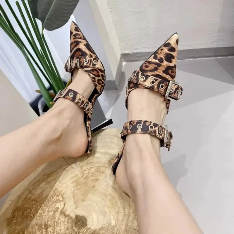 Hnzxzm 2024 Design Sexy Fashion Leopard Print High Heeled Shoes Summer Beach Party Women's Sandals Slippers 35-42 Large Size