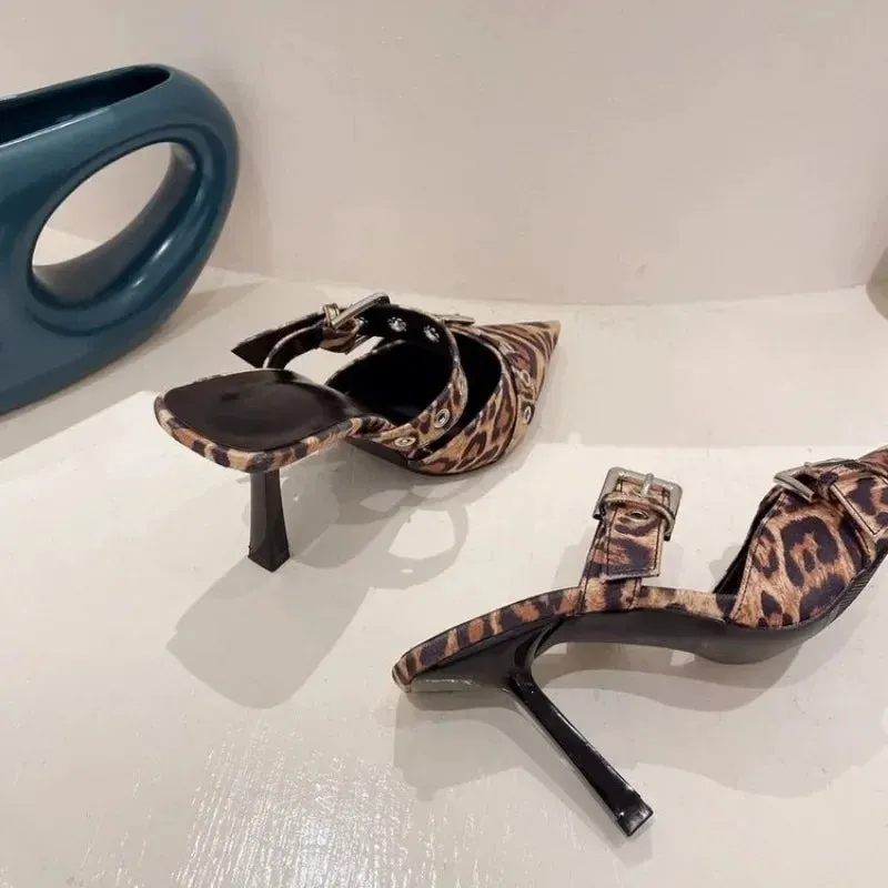 Hnzxzm 2024 Design Sexy Fashion Leopard Print High Heeled Shoes Summer Beach Party Women's Sandals Slippers 35-42 Large Size
