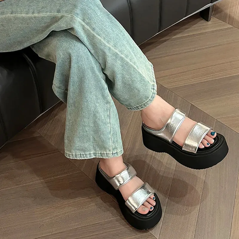 Hnzxzm Summer Chunky Women Slipper Fashion Open Toe Slip On Ladies Elegant Platform Flats Slides Soft Flat Beach Sandal Shoes