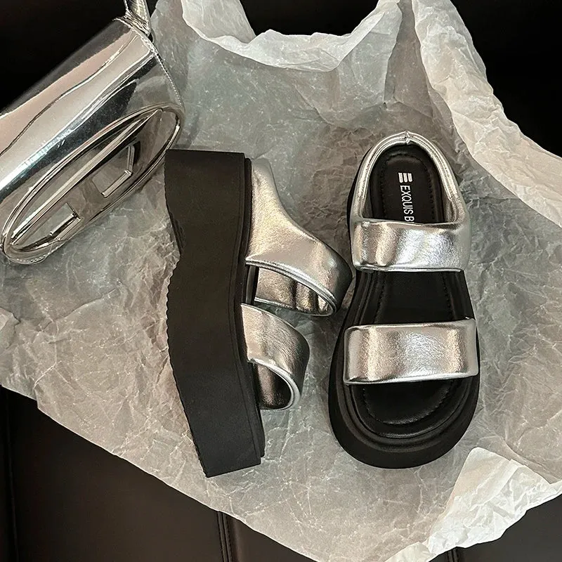 Hnzxzm Summer Chunky Women Slipper Fashion Open Toe Slip On Ladies Elegant Platform Flats Slides Soft Flat Beach Sandal Shoes