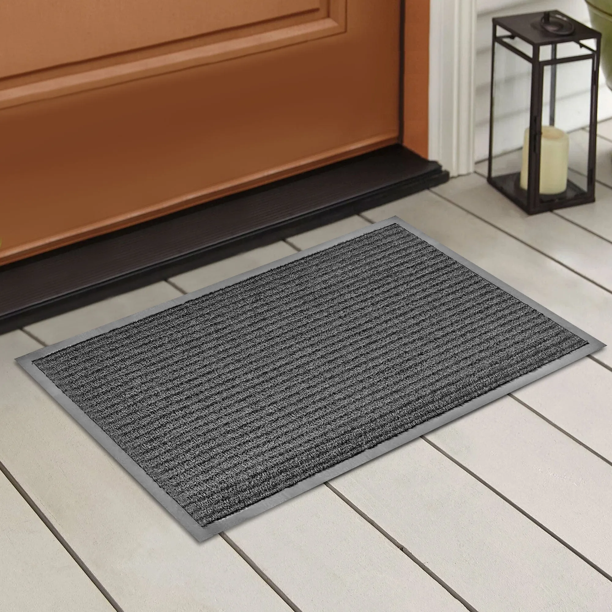 Indoor Outdoor Front Door Mat - 30" x 17" Non Slip Dirt Trapper Entry Rug - 2 Pack Gray