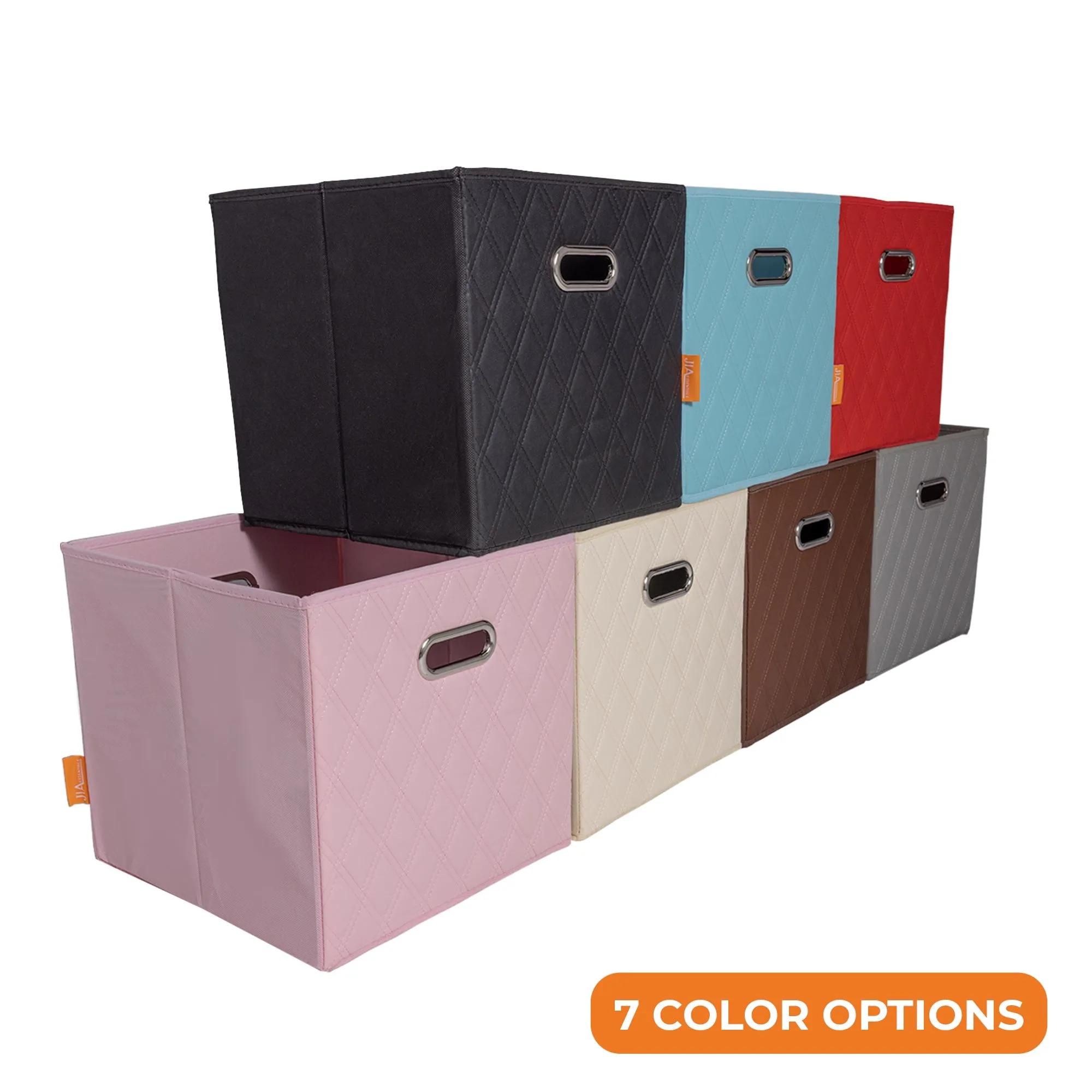 JIAessentials 12 inch Foldable Diamond Patterned Faux Leather Storage Cube Bins Set of Two with Dual Handles - 12" Brown
