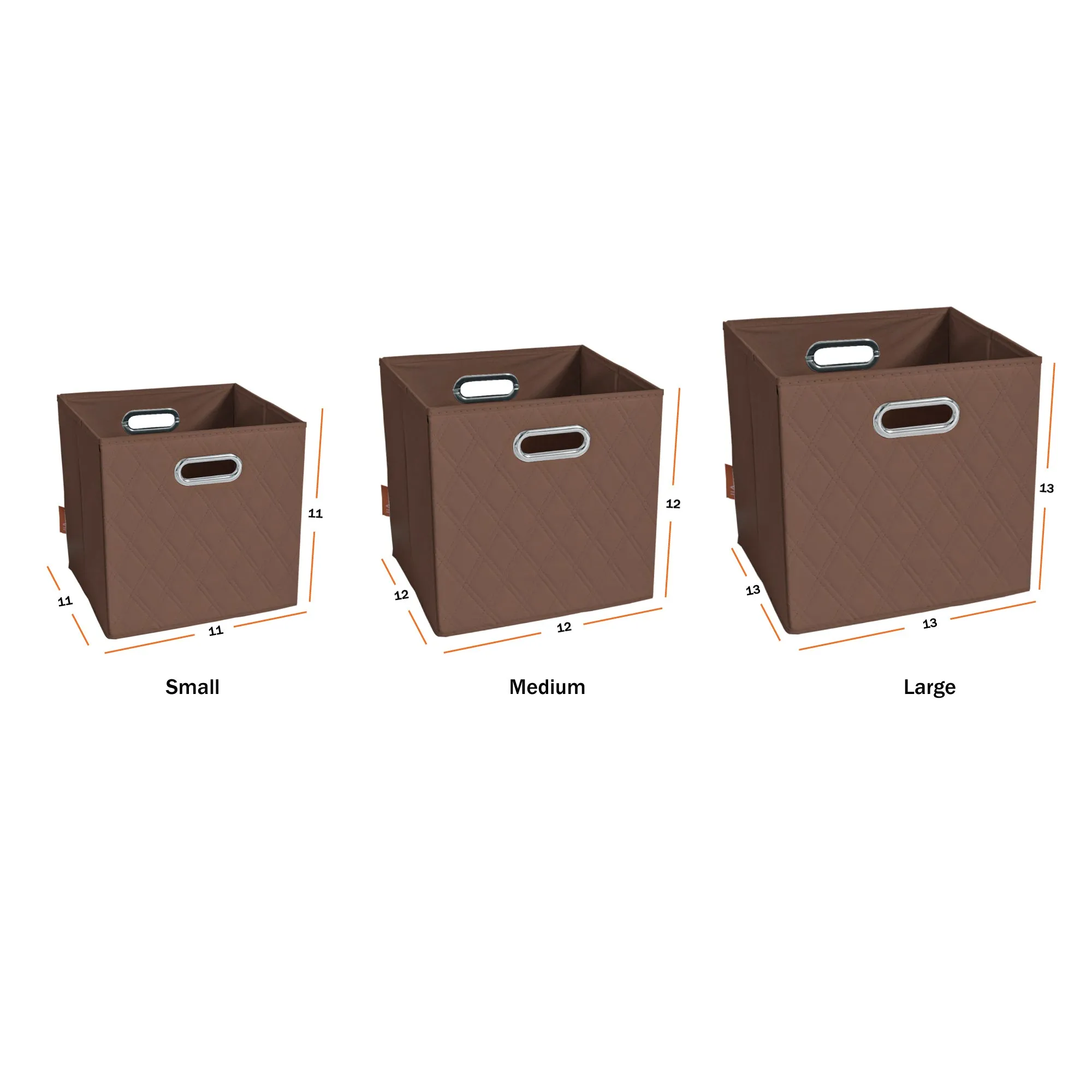 JIAessentials 12 inch Foldable Diamond Patterned Faux Leather Storage Cube Bins Set of Two with Dual Handles - 12" Brown