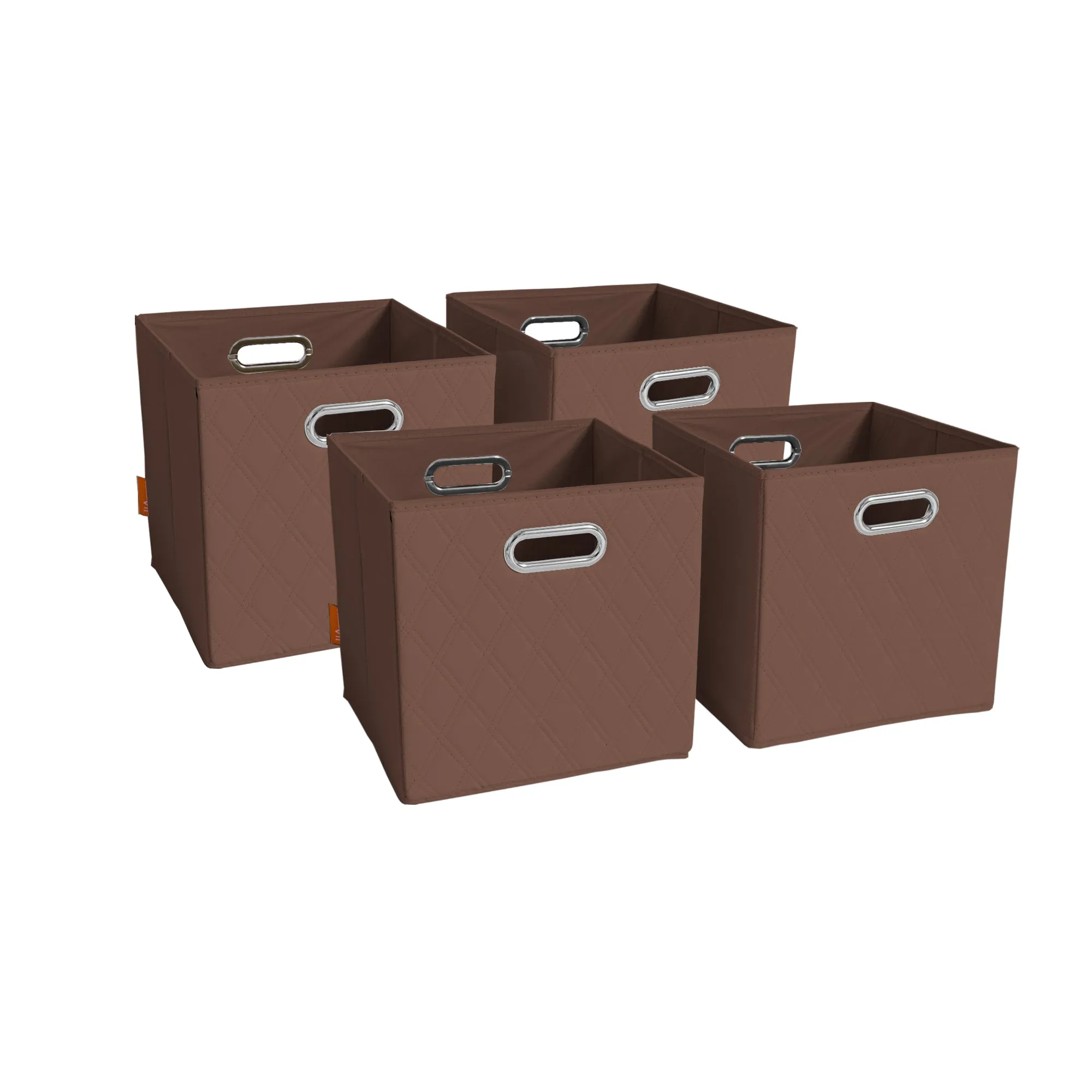 JIAessentials 12 inch Foldable Diamond Patterned Faux Leather Storage Cube Bins Set of Two with Dual Handles - 12" Brown
