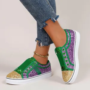 Large Size Canvas Low-Top Shallow Mouth Sequin Shoes