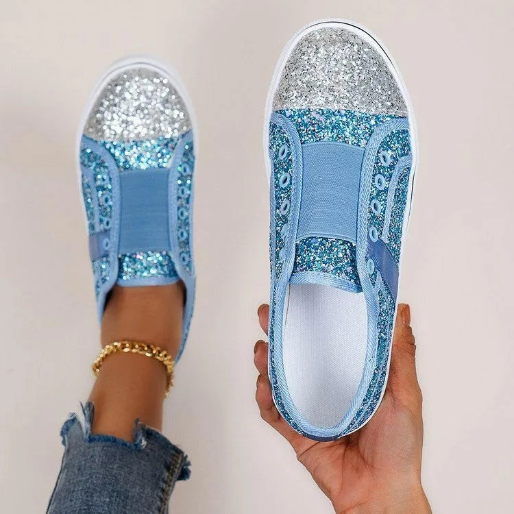 Large Size Canvas Low-Top Shallow Mouth Sequin Shoes