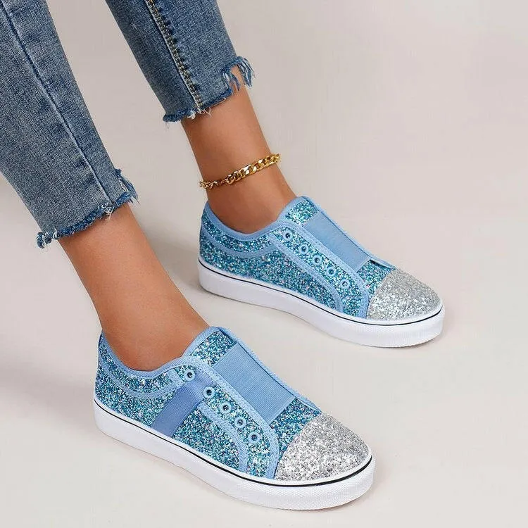 Large Size Canvas Low-Top Shallow Mouth Sequin Shoes