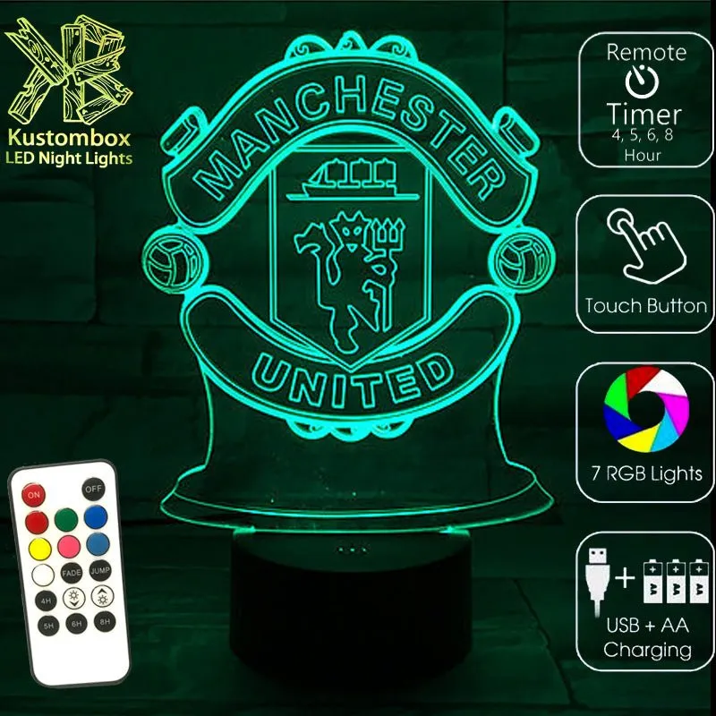 MANCHESTER UNITED Football Soccer Club 3D LED Night Light Lamp