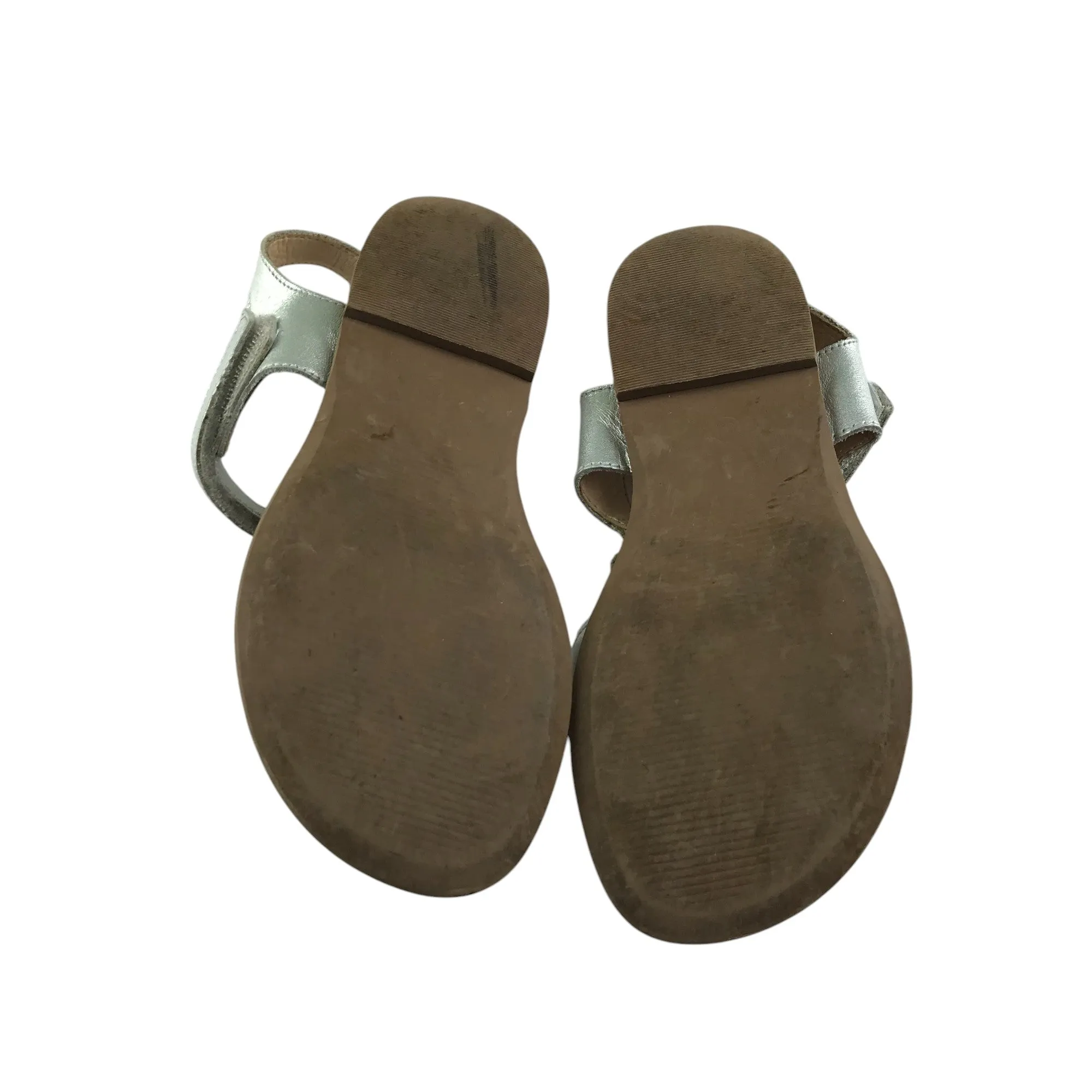 Mini Boden sandals shoe size 2 silver straps with fluffy pom pom