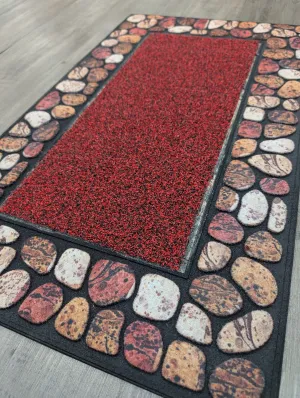 Outdoor Mat Pebble Border 45x76cm - Red