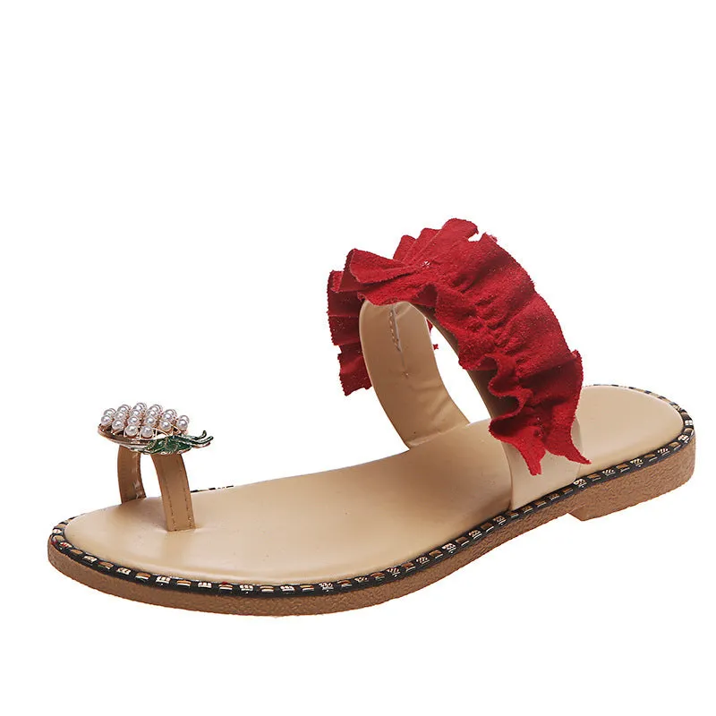 Pineapple Rhinestone sandals women wear flat bottomed women's shoes