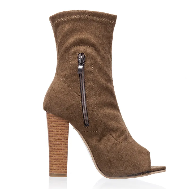 Pretty Peep Toe Stretch Fabric Women's Autumn Shoes Square Heel Open Toe Women's High Heel Boots