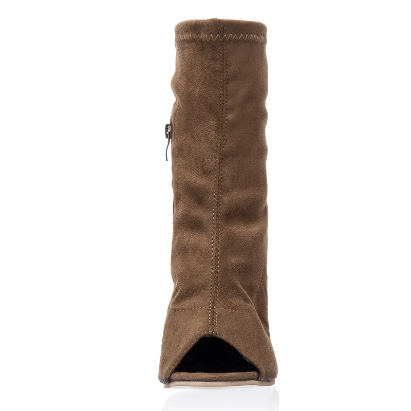 Pretty Peep Toe Stretch Fabric Women's Autumn Shoes Square Heel Open Toe Women's High Heel Boots