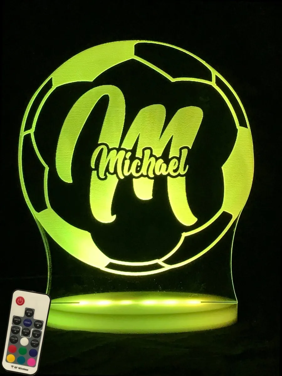 Soccer Football Personalised Name 3D LED Night Light Lamp