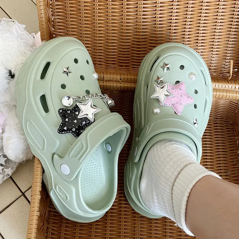 Sohiwoo Women's Hole Shoes Y2K Thick Soled High Heels Garden Shoes Summer Anti Slip Accessories Hole Shoes Beach Sandals Slippers