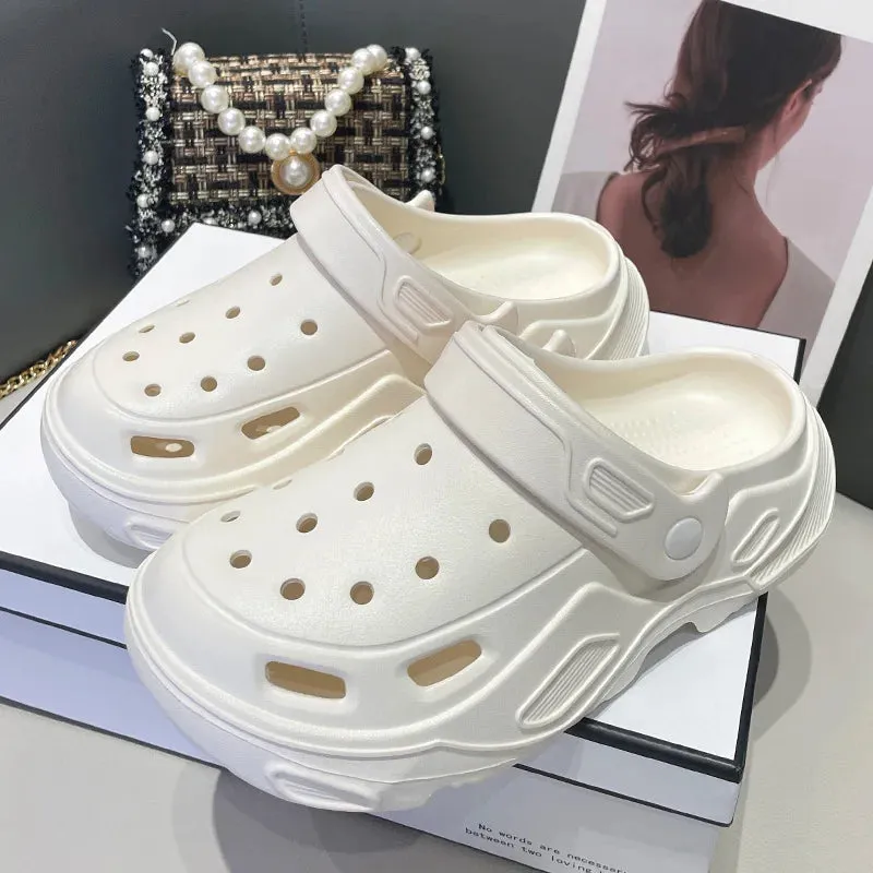 Sohiwoo Women's Hole Shoes Y2K Thick Soled High Heels Garden Shoes Summer Anti Slip Accessories Hole Shoes Beach Sandals Slippers