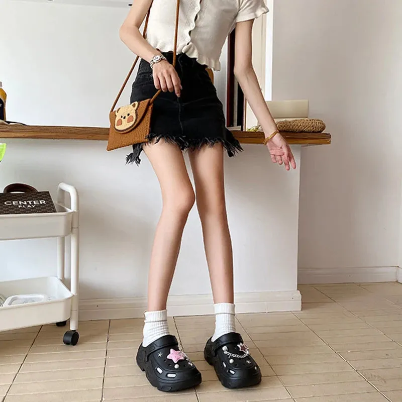 Sohiwoo Women's Hole Shoes Y2K Thick Soled High Heels Garden Shoes Summer Anti Slip Accessories Hole Shoes Beach Sandals Slippers