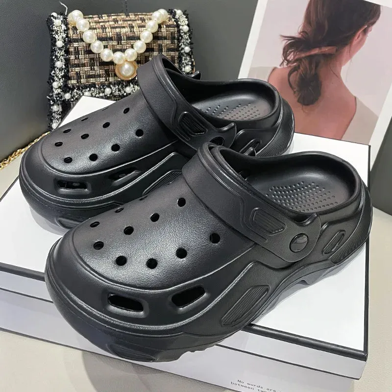 Sohiwoo Women's Hole Shoes Y2K Thick Soled High Heels Garden Shoes Summer Anti Slip Accessories Hole Shoes Beach Sandals Slippers
