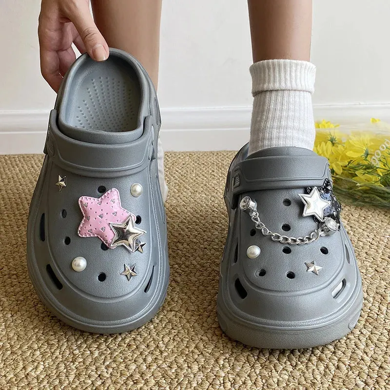 Sohiwoo Women's Hole Shoes Y2K Thick Soled High Heels Garden Shoes Summer Anti Slip Accessories Hole Shoes Beach Sandals Slippers