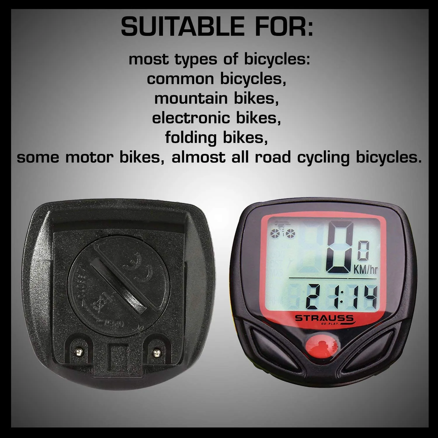 Strauss Bicycle Speedometer, (Black/Red) and Mobile Holder (Black)