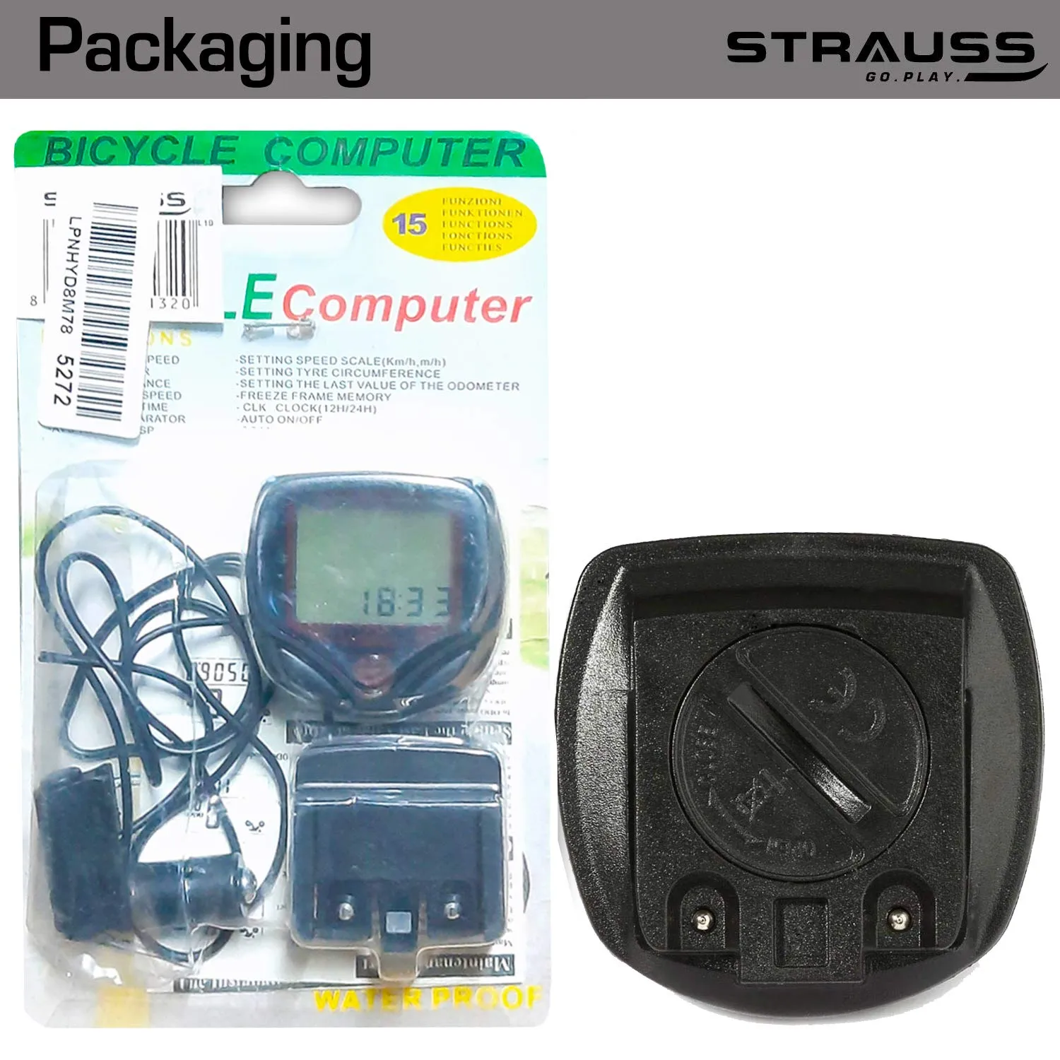 Strauss Bicycle Speedometer, (Black/Red) and Mobile Holder (Black)