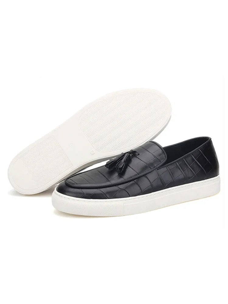 Summer new style genuine leather thick-soled men's casual sneakers European and American style tassel style slip-on sneakers large size