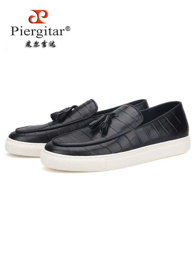 Summer new style genuine leather thick-soled men's casual sneakers European and American style tassel style slip-on sneakers large size