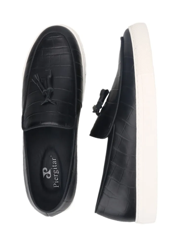 Summer new style genuine leather thick-soled men's casual sneakers European and American style tassel style slip-on sneakers large size