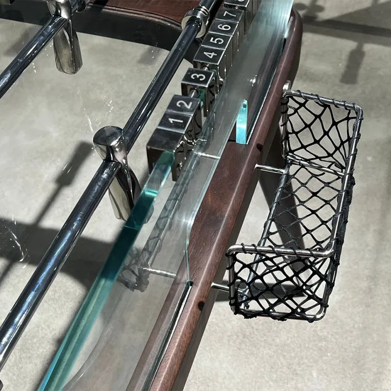Walnut glass soccer table for indoor entertaining