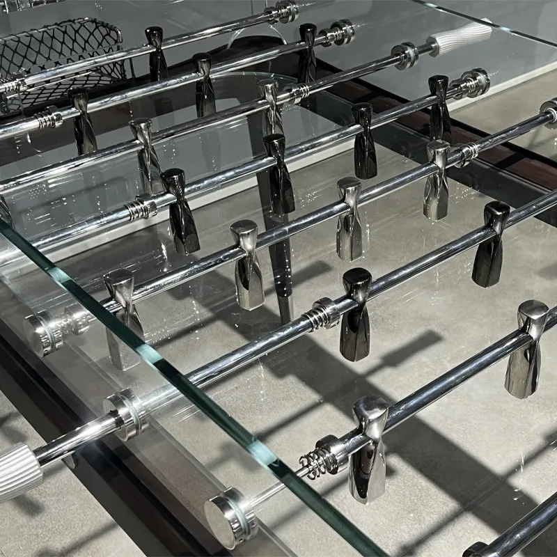 Walnut glass soccer table for indoor entertaining