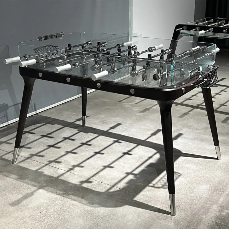 Walnut glass soccer table for indoor entertaining